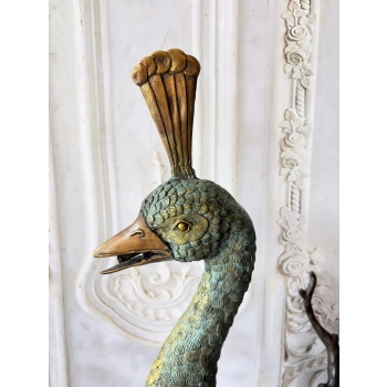 Wielki Kolorowy Paw FONTANNA z Brazu - Figura Dostojnego Pawia 125cm
