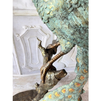 Wielki Kolorowy Paw FONTANNA z Brazu - Figura Dostojnego Pawia 125cm