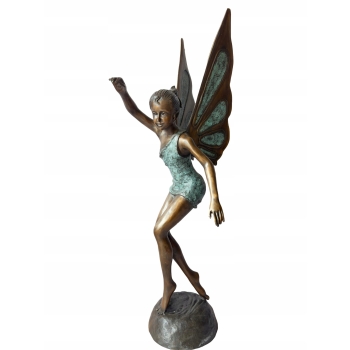 Calineczka z Brązu Elf - Stojaca Dziewczynka Wróżka - Figura z Brązu 150cm