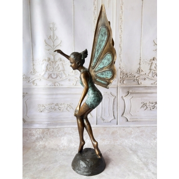 Calineczka z Brązu Elf - Stojaca Dziewczynka Wróżka - Figura z Brązu 150cm