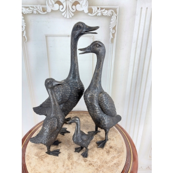 Rodzina Kaczek - 4 Kaczki Kaczka Komplet - Figura z Brązu - Prezent