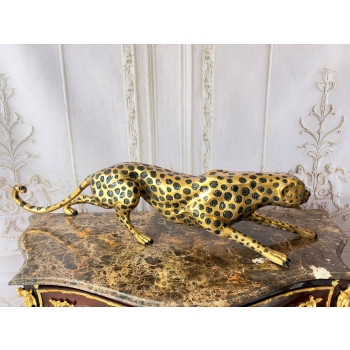 Duży Przyczajony Złoty Gepard Tygrys KOT Figura z Brązu Cętki Piękny 110cm