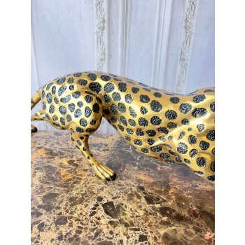 Duży Przyczajony Złoty Gepard Tygrys KOT Figura z Brązu Cętki Piękny 110cm