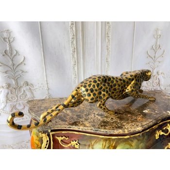 Duży Przyczajony Złoty Gepard Tygrys KOT Figura z Brązu Cętki Piękny 110cm