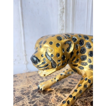Duży Przyczajony Złoty Gepard Tygrys KOT Figura z Brązu Cętki Piękny 110cm