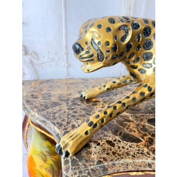 Duży Przyczajony Złoty Gepard Tygrys KOT Figura z Brązu Cętki Piękny 110cm