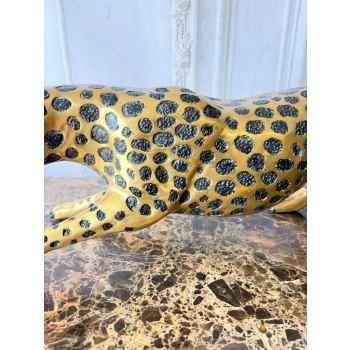 Duży Przyczajony Złoty Gepard Tygrys KOT Figura z Brązu Cętki Piękny 110cm
