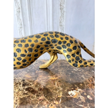 Duży Przyczajony Złoty Gepard Tygrys KOT Figura z Brązu Cętki Piękny 110cm