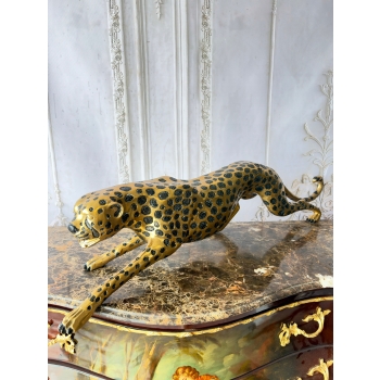 Duży Przyczajony Złoty Gepard Tygrys KOT Figura z Brązu Cętki Piękny 110cm