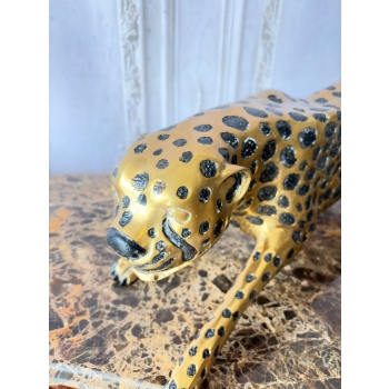 Duży Przyczajony Złoty Gepard Tygrys KOT Figura z Brązu Cętki Piękny 110cm
