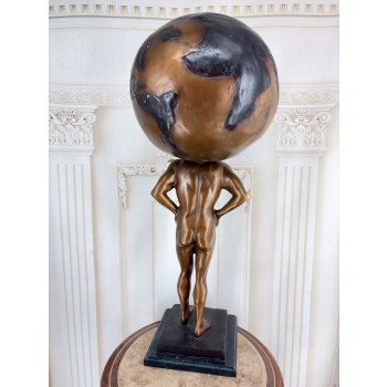 Atlas z Globusem Figura z Brązu Duża Ciężka Rzeźba Mitologiczna