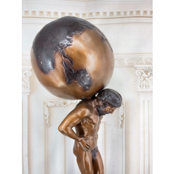 Atlas z Globusem Figura z Brązu Duża Ciężka Rzeźba Mitologiczna