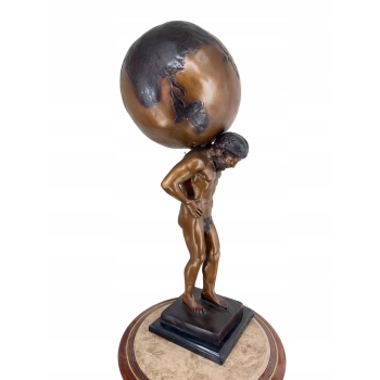 Atlas z Globusem Figura z Brązu Duża Ciężka Rzeźba Mitologiczna