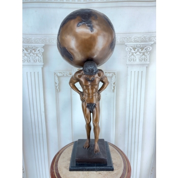 Atlas z Globusem Figura z Brązu Duża Ciężka Rzeźba Mitologiczna