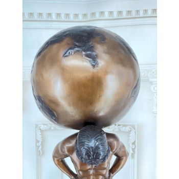 Atlas z Globusem Figura z Brązu Duża Ciężka Rzeźba Mitologiczna
