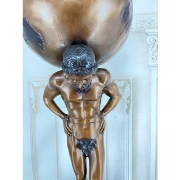 Atlas z Globusem Figura z Brązu Duża Ciężka Rzeźba Mitologiczna