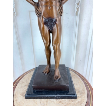 Atlas z Globusem Figura z Brązu Duża Ciężka Rzeźba Mitologiczna
