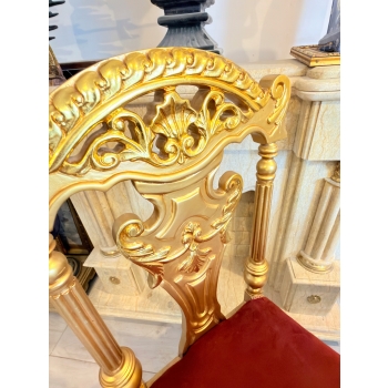 Barokowy Zestaw Mebli Do Salonu - Złoty Stół z Marmurem + 4 Krzesła -