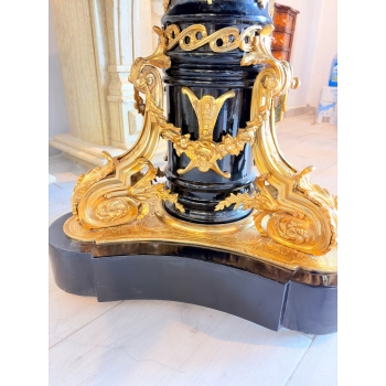 Francuski Stół Empire Drewno + Brąz + Porcelanowe Malunki Arystokracji Koło