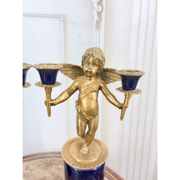 2 Granatowe Świeczniki Porcelana + Brąz - Amory Anioły - Kobaltowe