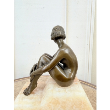 Akt Kobiety na Postumencie - Naga Dama - Figura Rzeźba z Brązu - Akt