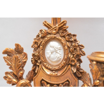 ŚWIECZNIK TRZYRAMIENNY Z ALABASTREM - ZŁOTO BAROK