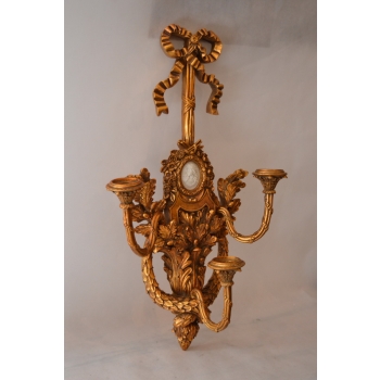 ŚWIECZNIK TRZYRAMIENNY Z ALABASTREM - ZŁOTO BAROK